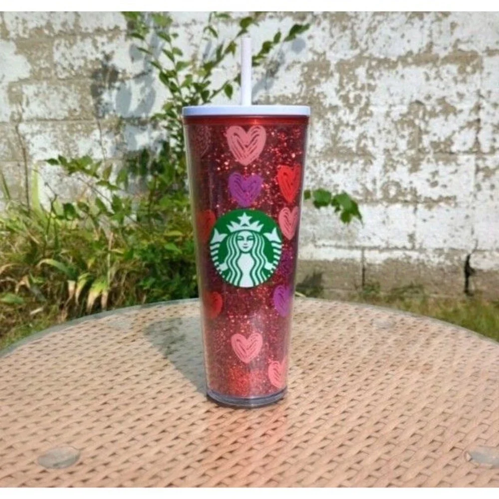 Starbucks Valentine's Day 2022‎ Red Glitter & Hearts Tumbler. 24 fl oz Venti